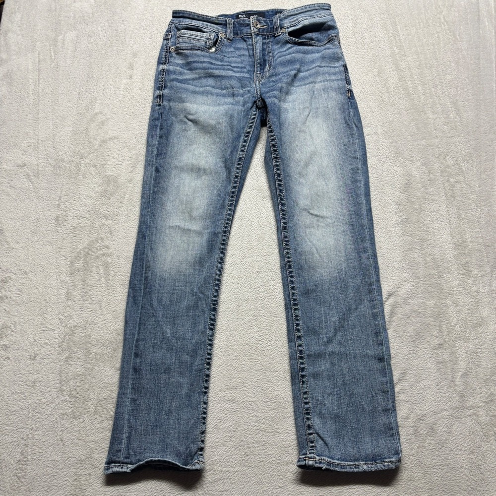 BKE Alec Jeans Mens 30x30 Straight Leg Stretch Denim Light Wash Whiskering
